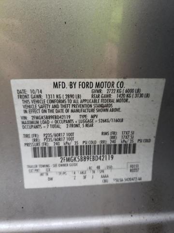 2FMGK5B89EBD42119 - 2014 FORD FLEX SE SILVER photo 14