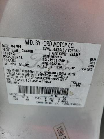 1FMYU93135DA11604 - 2005 FORD ESCAPE XLT SILVER photo 13