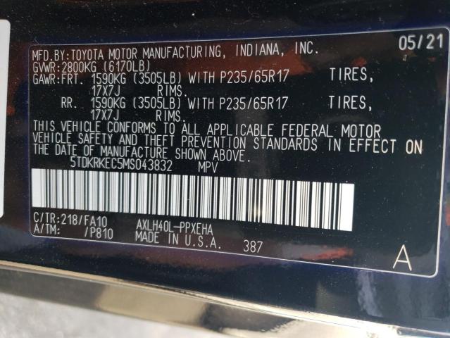 5TDKRKEC5MS043832 - 2021 TOYOTA SIENNA LE BLACK photo 13