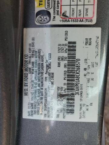 3FAHP0JA8CR268570 - 2012 FORD FUSION SEL GRAY photo 12