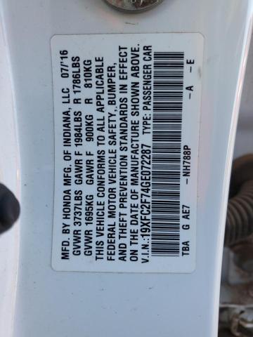 19XFC2F74GE072287 - 2016 HONDA CIVIC EX WHITE photo 12