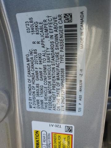 2HGFE2F54PH536368 - 2023 HONDA CIVIC SPORT SILVER photo 12