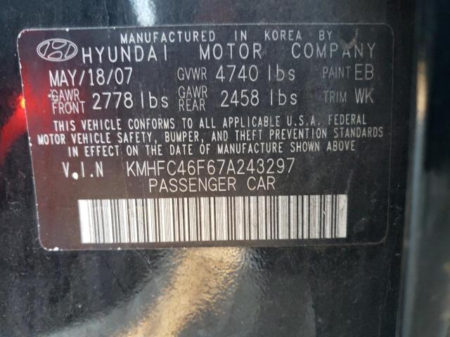 KMHFC46F67A243297 - 2007 HYUNDAI AZERA SE BLACK photo 12