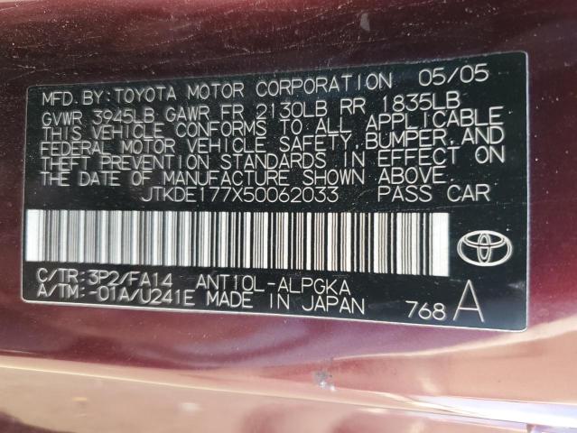 JTKDE177X50062033 - 2005 TOYOTA SCION TC Bordo foto 12
