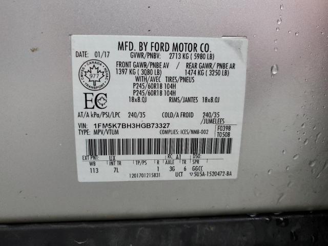 1FM5K7BH3HGB73327 - 2017 FORD EXPLORER SILVER photo 13