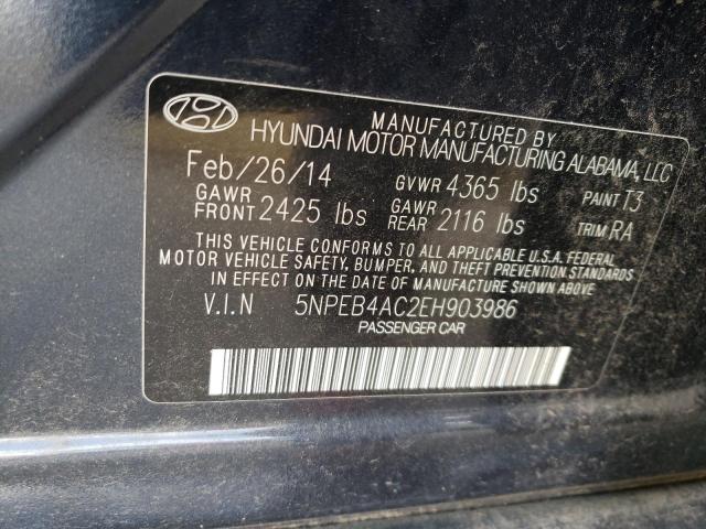 5NPEB4AC2EH903986 - 2014 HYUNDAI SONATA GLS BLUE photo 12