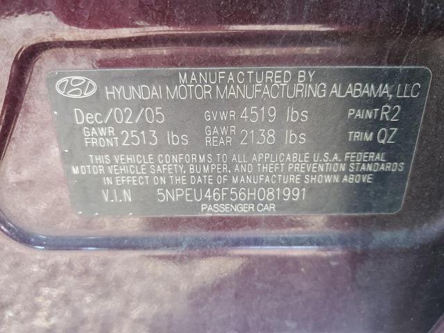 5NPEU46F56H081991 - 2006 HYUNDAI SONATA GLS BURGUNDY photo 12