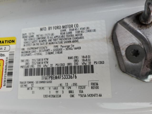 1FATP8EM4F5333676 - 2015 FORD MUSTANG WHITE photo 12