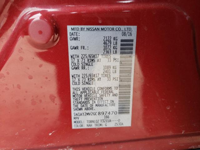 5N1AT2MV2GC897470 - 2016 NISSAN ROGUE S RED photo 12