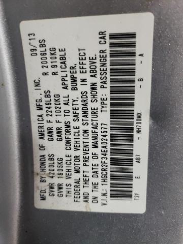 1HGCR2F34EA024577 - 2014 HONDA ACCORD LX SILVER photo 12