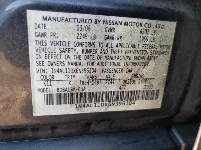 1N4AL11DX6N396104 - 2006 NISSAN ALTIMA S GRAY photo 12