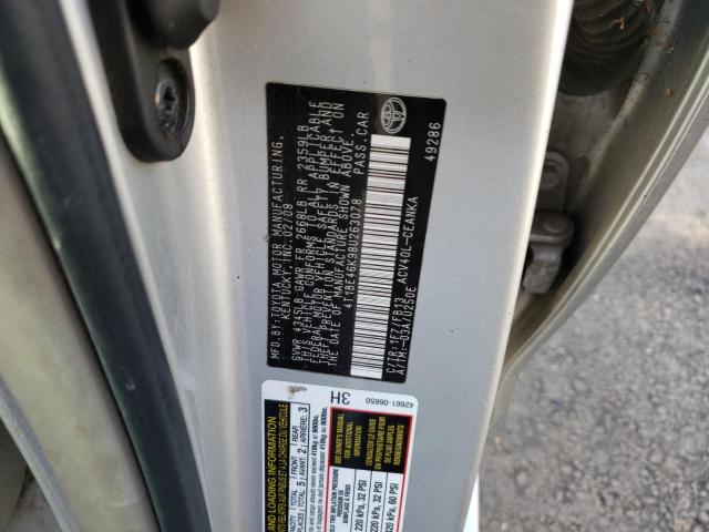 4T1BE46K98U263078 - 2008 TOYOTA CAMRY CE SILVER photo 12