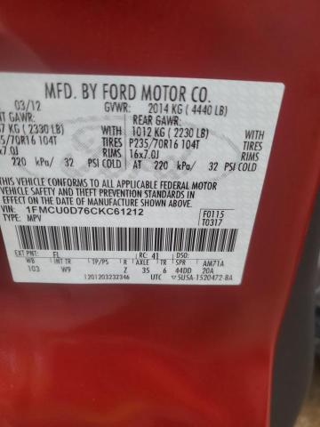 1FMCU0D76CKC61212 - 2012 FORD ESCAPE XLT RED photo 13