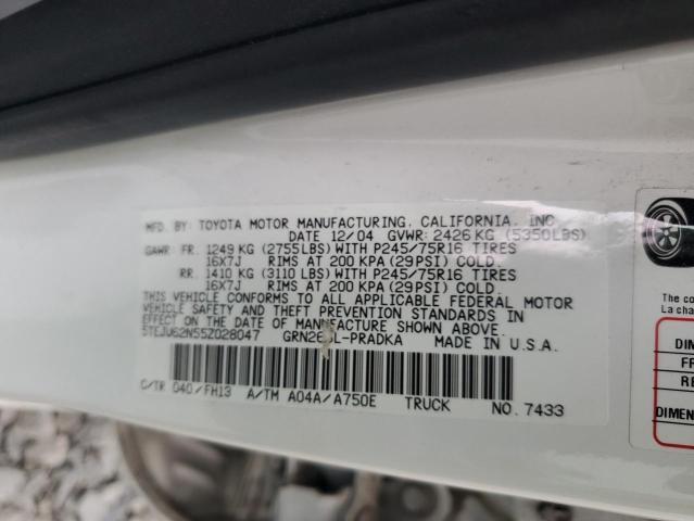 5TEJU62N55Z028047 - 2005 TOYOTA TACOMA DOUBLE CAB PRERUNNER WHITE photo 12