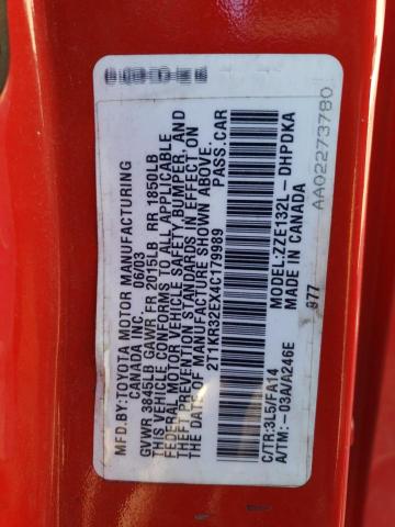 2T1KR32EX4C179989 - 2004 TOYOTA COROLLA MA XR RED photo 12