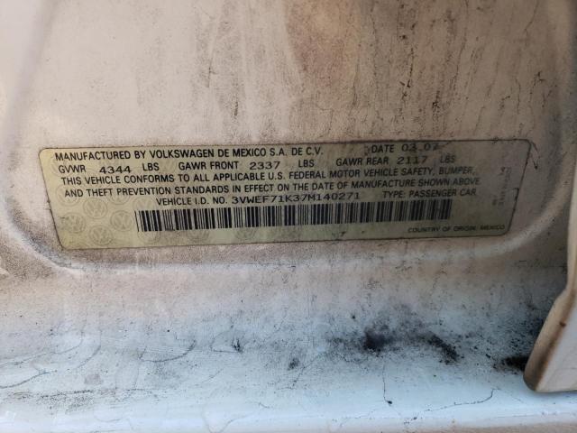 3VWEF71K37M140271 - 2007 VOLKSWAGEN JETTA WOLFSBURG 白色 照片 12