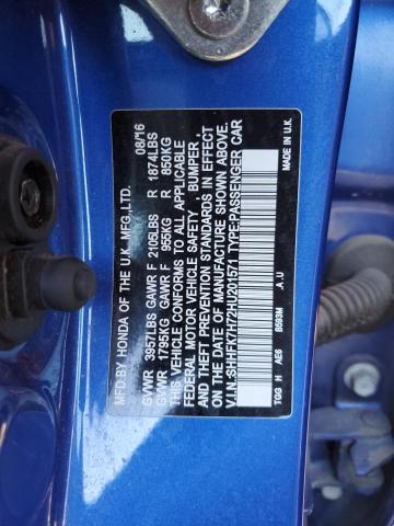SHHFK7H72HU201571 - 2017 HONDA CIVIC EXL Mavi foto 12