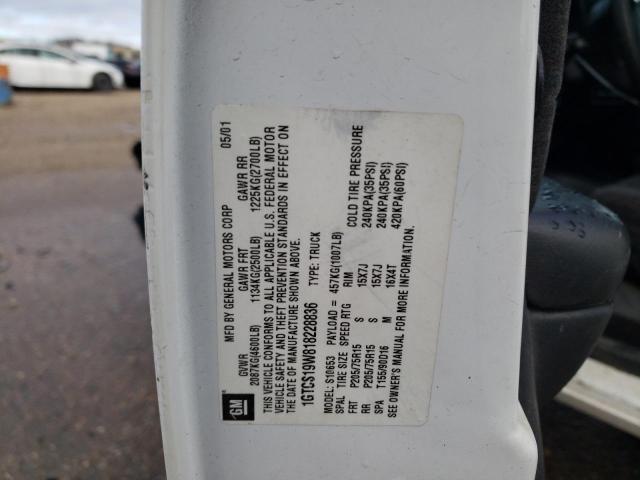 1GTCS19W818228836 - 2001 GMC SONOMA WHITE photo 12