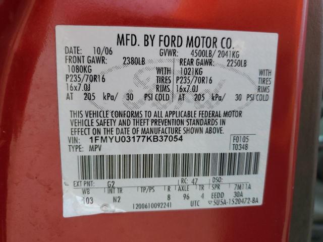 1FMYU03177KB37054 - 2007 FORD ESCAPE XLT RED photo 14