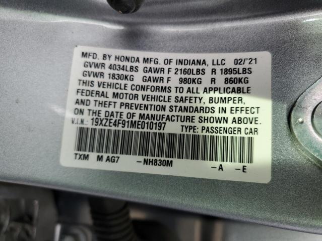 19XZE4F91ME010197 - 2021 HONDA INSIGHT TOURING SILVER photo 12