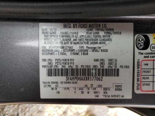 3FAHP0HAXBR177062 - 2011 FORD FUSION SE GRAY photo 12