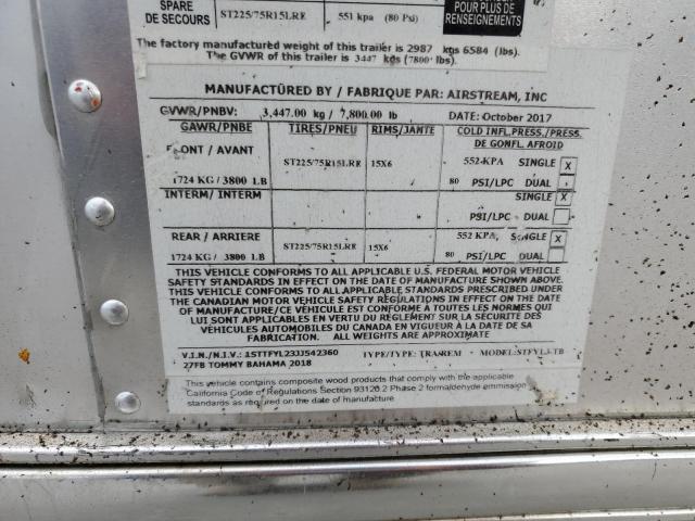 1STTFYL23JJ542360 - 2018 AIRS CAMPER ვერცხლისფერი ფოტო 10