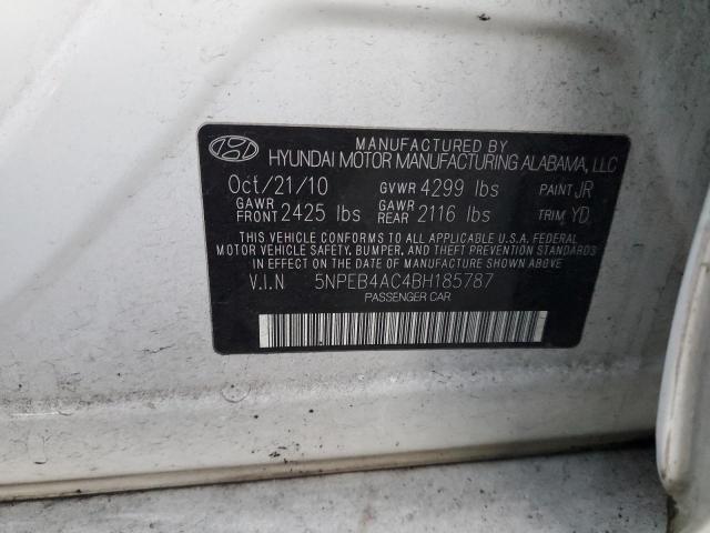 5NPEB4AC4BH185787 - 2011 HYUNDAI SONATA GLS WHITE photo 12