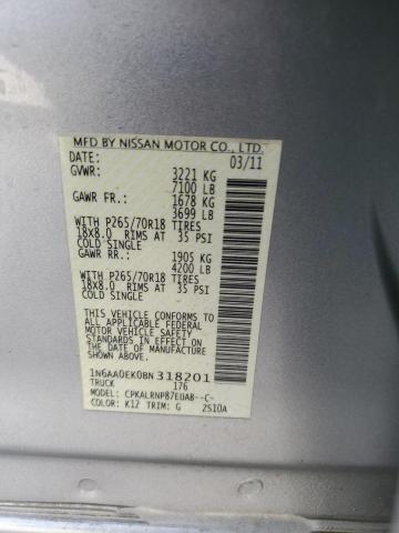 1N6AA0EK0BN318201 - 2011 NISSAN TITAN S SILVER photo 13