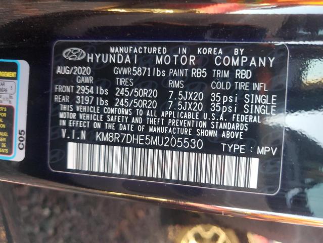 KM8R7DHE5MU205530 - 2021 HYUNDAI PALISADE CALLIGRAPHY BLACK photo 12