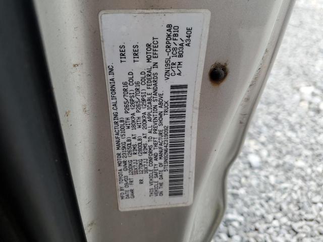 5TESN92N64Z319092 - 2004 TOYOTA TACOMA XTRACAB PRERUNNER ვერცხლისფერი ფოტო 12