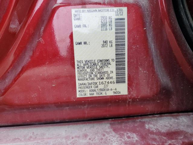 1N4AL3AP2DC167446 - 2013 NISSAN ALTIMA 2.5 RED photo 12