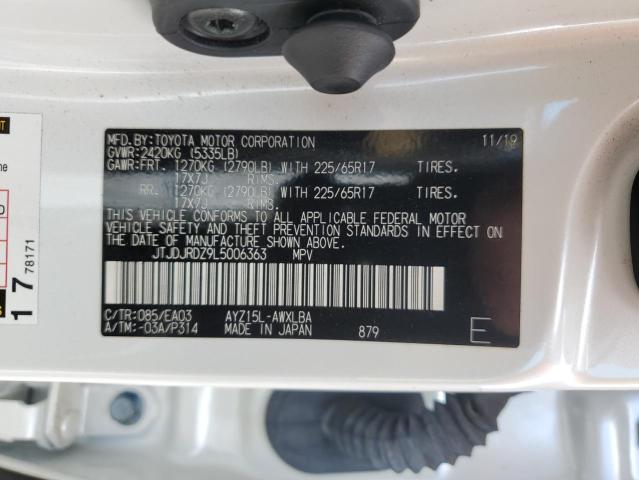 JTJDJRDZ9L5006363 - 2020 LEXUS NX 300H WHITE photo 13