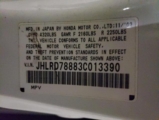 JHLRD78883C013390 - 2003 HONDA CR-V EX WHITE photo 12