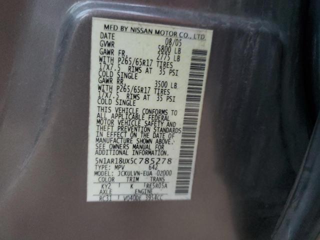 5N1AR18UX5C785278 - 2005 NISSAN PATHFINDER LE BROWN photo 13