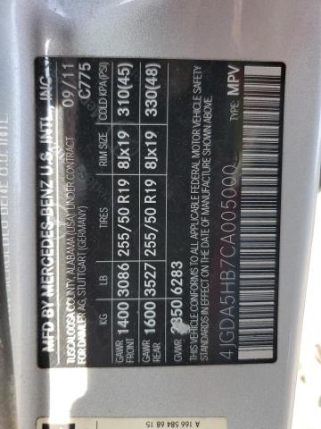 4JGDA5HB7CA005000 - 2012 MERCEDES-BENZ ML 350 4MATIC SILVER photo 13