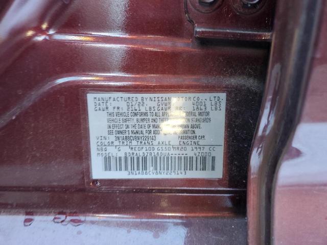 3N1AB8CV8NY229143 - 2022 NISSAN SENTRA SV MAROON photo 12