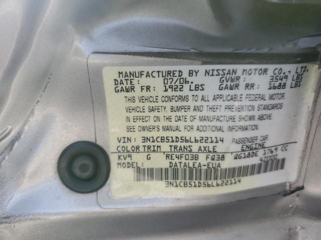 3N1CB51D56L622114 - 2006 NISSAN SENTRA 1.8 BEIGE photo 12