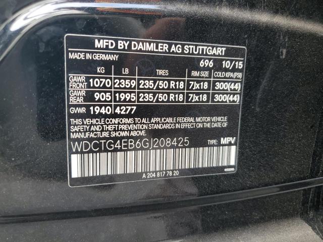 WDCTG4EB6GJ208425 - 2016 MERCEDES-BENZ GLA 250 BLACK photo 12