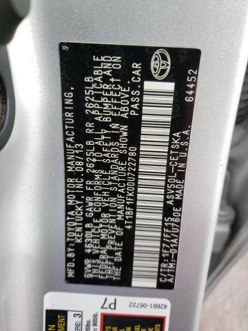 4T1BF1FK0DU722780 - 2013 TOYOTA CAMRY L SILVER photo 12
