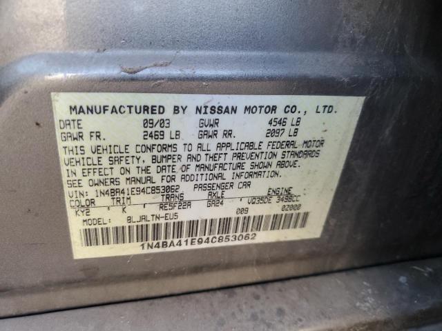 1N4BA41E94C853062 - 2004 NISSAN MAXIMA SE BLACK photo 12