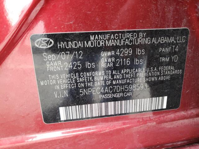 5NPEC4AC7DH598593 - 2013 HYUNDAI SONATA SE BURGUNDY photo 12