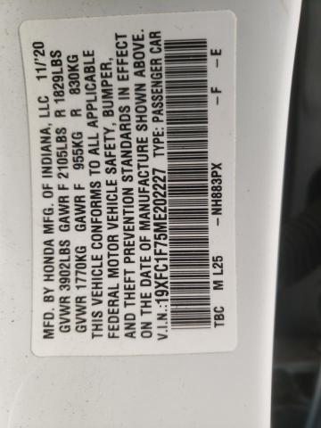 19XFC1F75ME202227 - 2021 HONDA CIVIC EXL Ağ foto 12