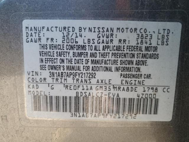 3N1AB7AP9FY217292 - 2015 NISSAN SENTRA S GRAY photo 12