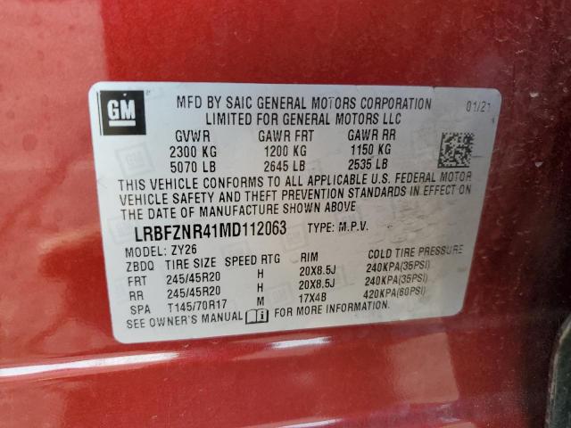 LRBFZNR41MD112063 - 2021 BUICK ENVISION ESSENCE RED photo 13
