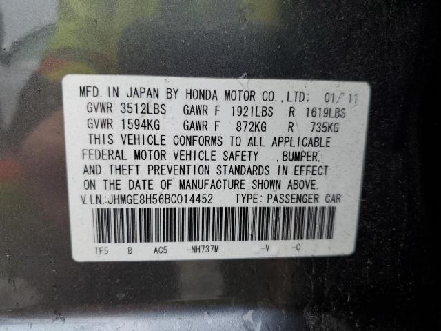 JHMGE8H56BC014452 - 2011 HONDA FIT SPORT GRAY photo 12