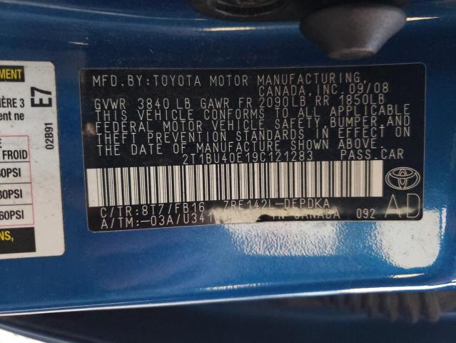 2T1BU40E19C121283 - 2009 TOYOTA COROLLA LE BASE BLUE photo 12