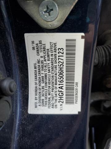 2HGFA16506H527123 - 2006 HONDA CIVIC LX BLUE photo 12