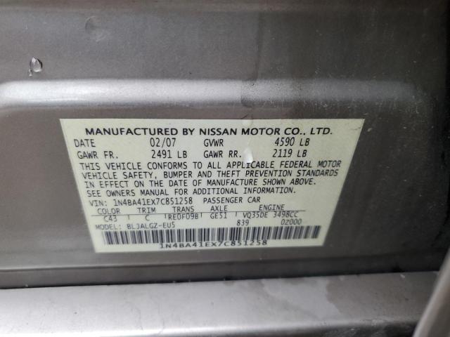 1N4BA41EX7C851258 - 2007 NISSAN MAXIMA SE BROWN photo 12