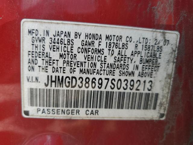 JHMGD38697S039213 - 2007 HONDA FIT S 红色 照片 12