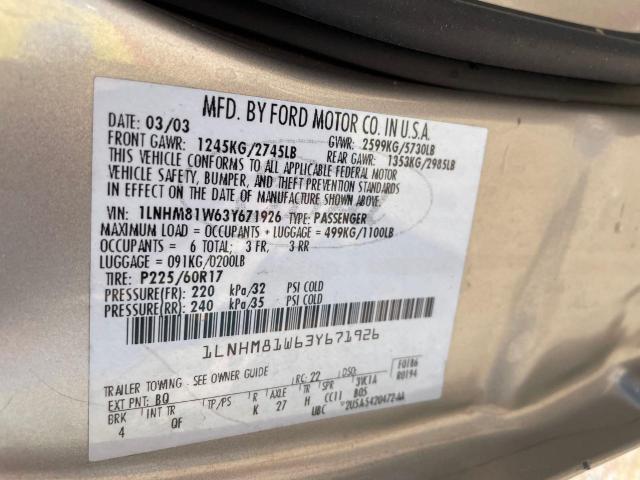 1LNHM81W63Y671926 - 2003 LINCOLN TOWN CAR EXECUTIVE TAN photo 10